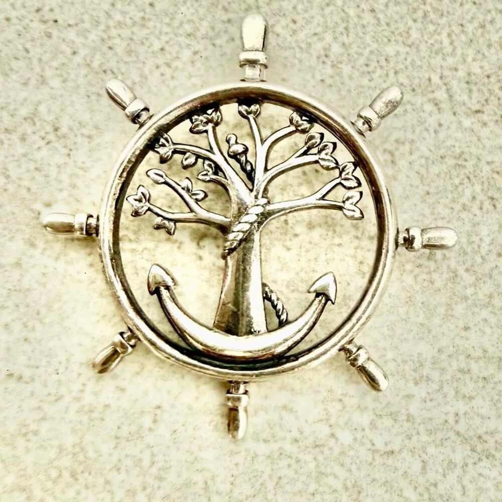 Vintage 925 Sterling Silver Tree & Anchor Pendant Charm